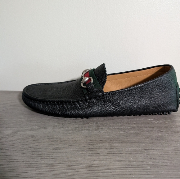 2 Left GUCCI DAMO Men’s Leather Web Stripe/ Bit Black Loafer  8.5 READ DESCRIPT - Picture 2 of 10